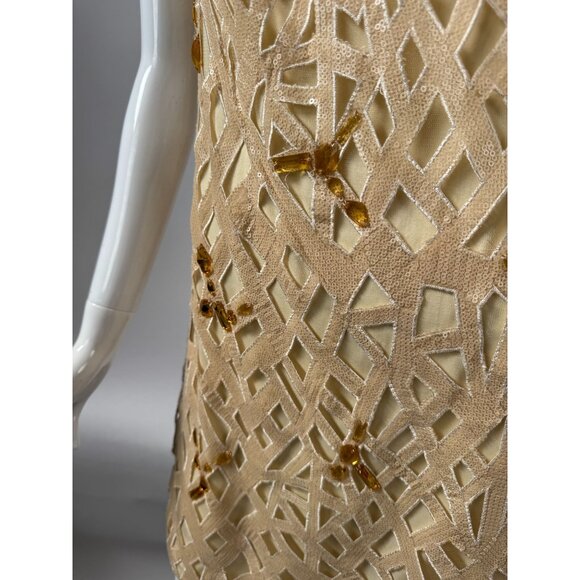 Tadashi Shoji Gold Sequin & Bead Embellished Sleeveless Dress Size 6 NWT - Picture 15 of 16